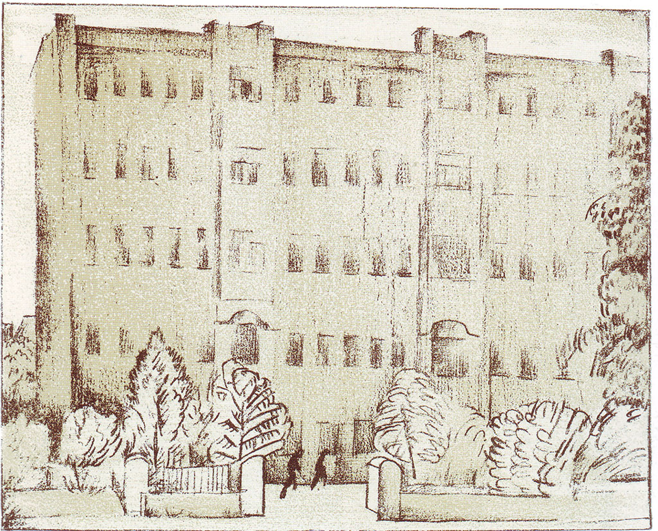 Циковский Н.С. (?). Дом Коммуны на Садовой. 1921 г. Лист 77. Литография с тоном