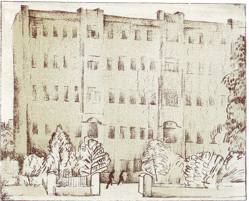 Циковский Н.С. (?). Дом Коммуны на Садовой. 1921 г. Лист 77. Литография с тоном