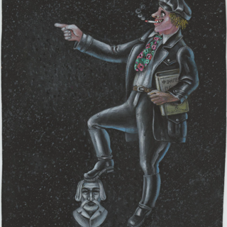 Эскиз. «Собачье сердце» (повесть), Булгаков М.А. Костюм Полиграфа Полиграфовича Шарикова для спектакля «Собачье сердце» Ленинградского государственного театра им. Ленсовета. 1988 г. Добрякова К.Т.