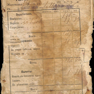 Расчётная книжка работника Товарищества "Дукат". 1912-1918 гг.
