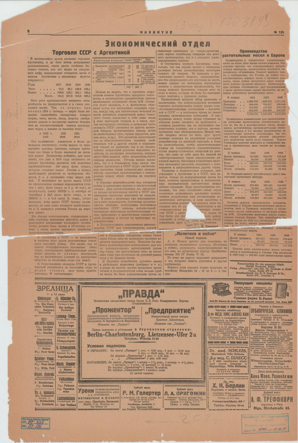 Газета. «Москва 20-х годов» (очерк), Булгаков М.А. «Накануне». № 131 (648). Первая публикация цикла очерков Булгакова М.А. (2-3 с.). Часть 2 «О хорошей жизни». 12 июня 1924 г. Булгаков М.А.