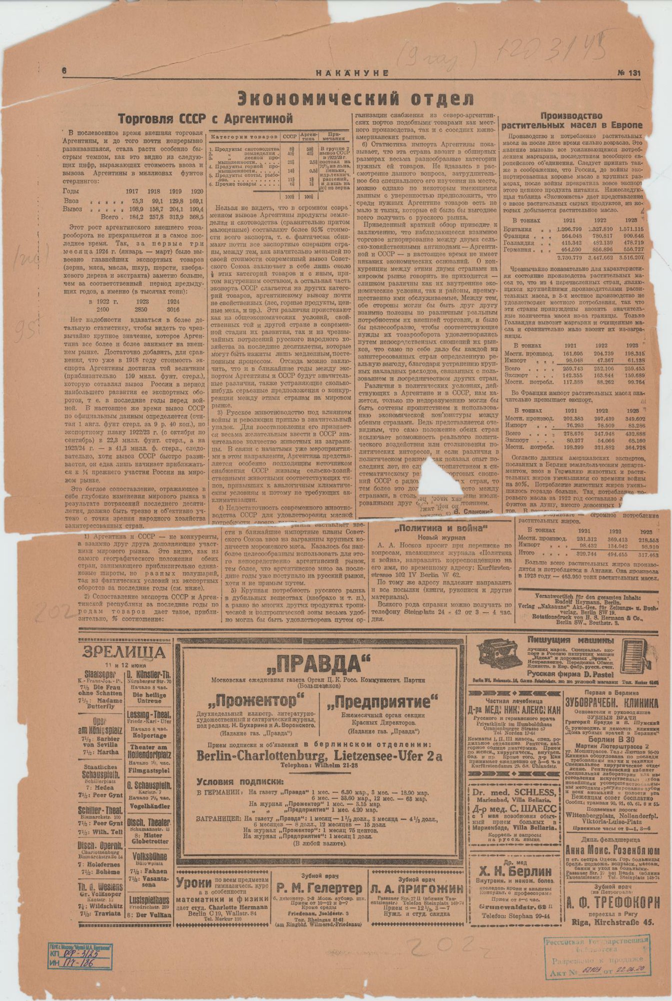 Газета. «Москва 20-х годов» (очерк), Булгаков М.А. «Накануне». № 131 (648). Первая публикация цикла очерков Булгакова М.А. (2-3 с.). Часть 2 «О хорошей жизни». 12 июня 1924 г. Булгаков М.А.