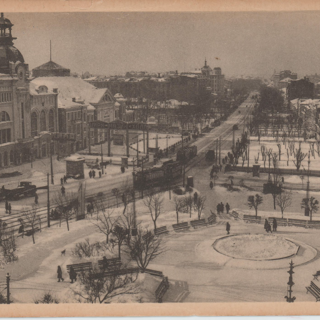 Почтовая карточка. Москва зимой. Старая триумфальная площадь и Большая Садовая ул. 1929 г.