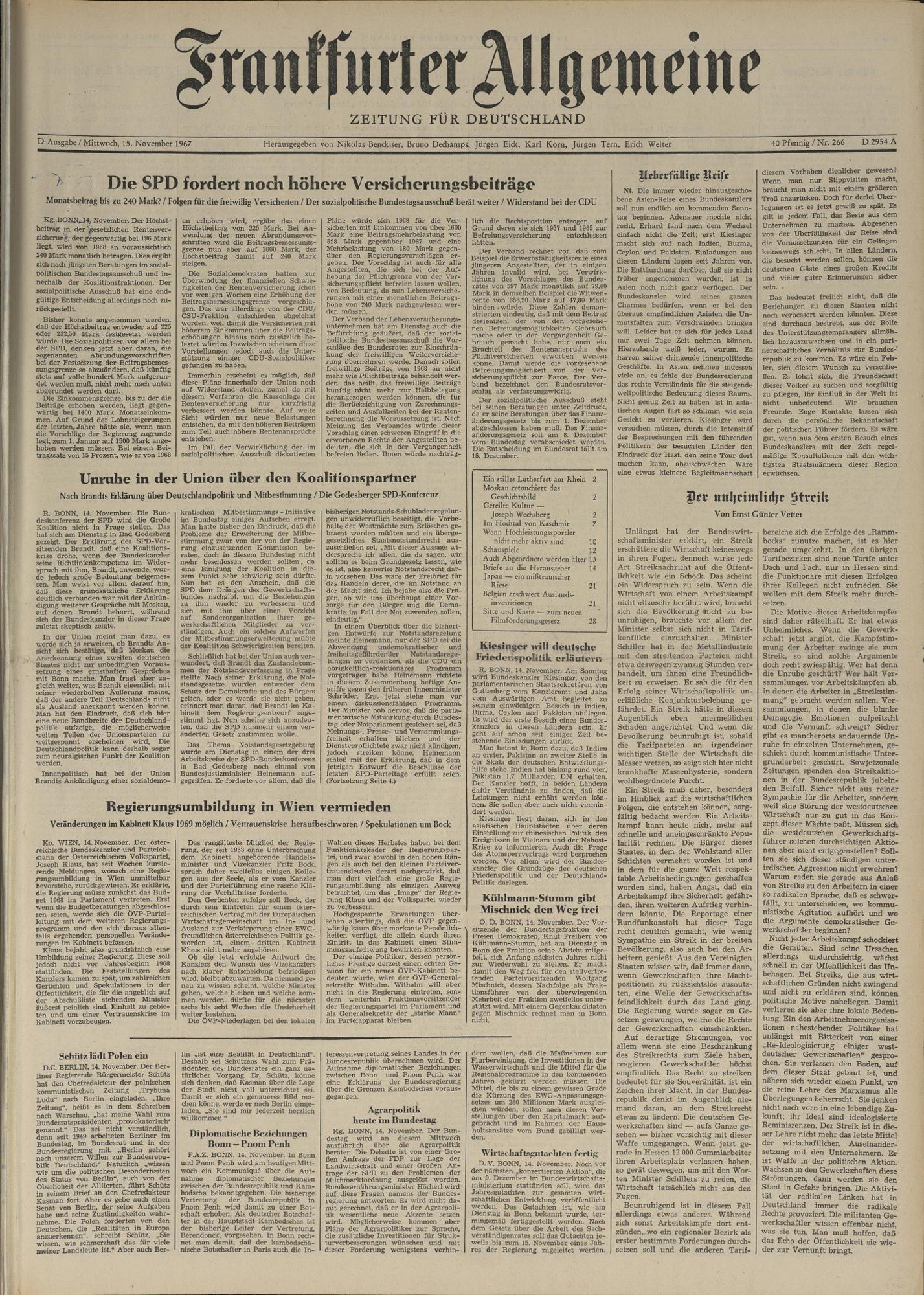 Газета. «Frankfurter Allgemeine Zeitung». № 226. Первая публикация романа «Мастер и Маргарита» на немецком языке. 15 ноября 1967 г. Булгаков М.А., Решке Т., Дрола Г.