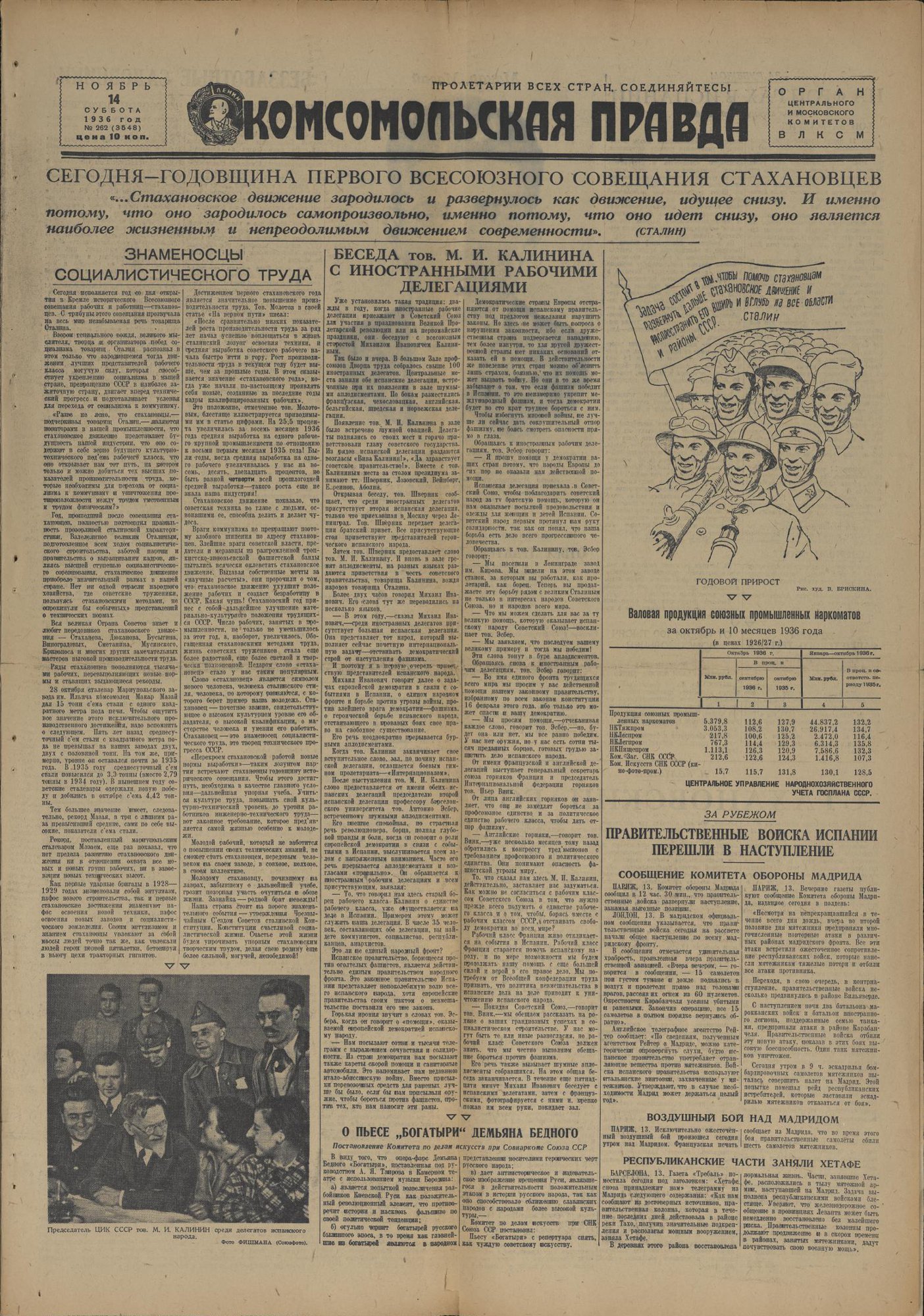 Газета. «Комсомольская правда». № 262 (3548). Орган Центрального и Московского комитетов ВЛКСМ. Содержит: редакционная статья "Создадим советскую классическую оперу". 14 ноября 1936 г.